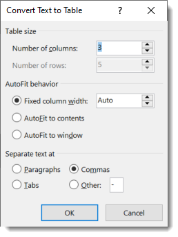 how to convert text into table in word