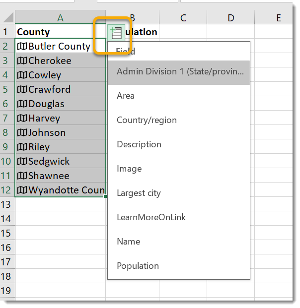 Additional information about counties can be extracted at upper right