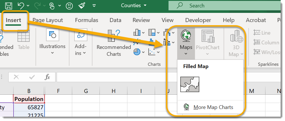 map data in excel 2010