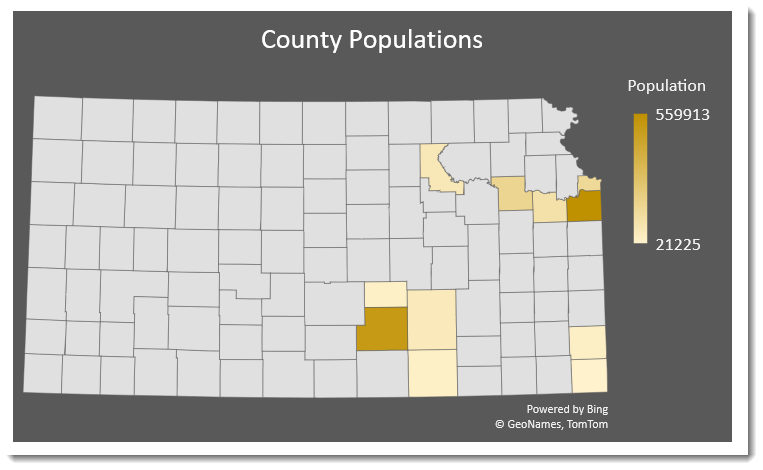 Kansas county by population map chart