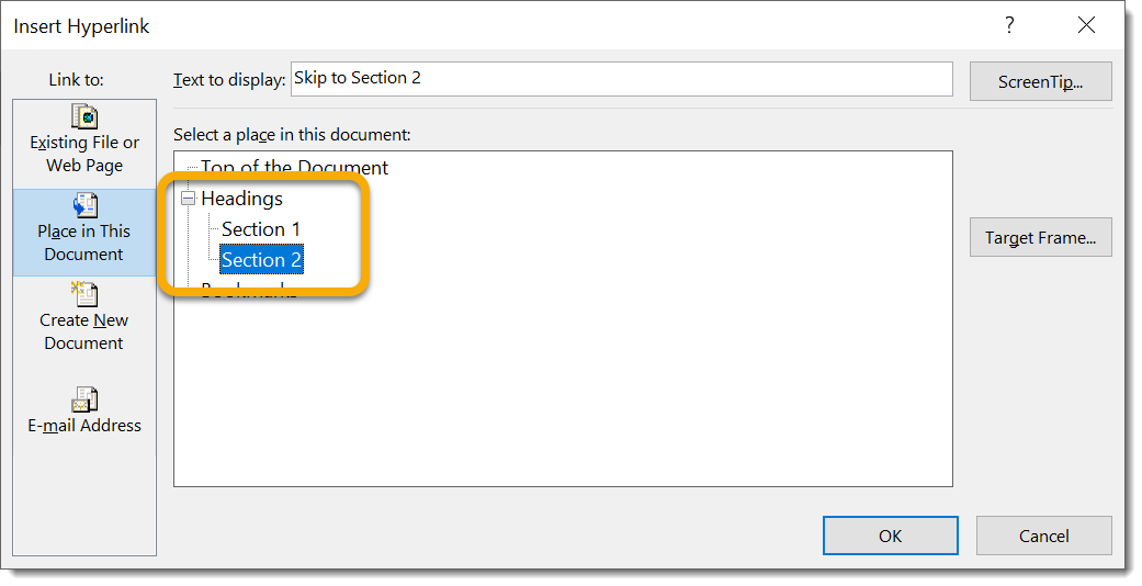 Headings with Headers applied to a couple sections