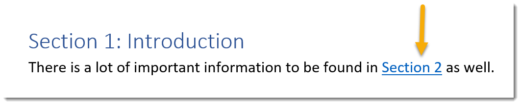 Section 2 link created from Headers