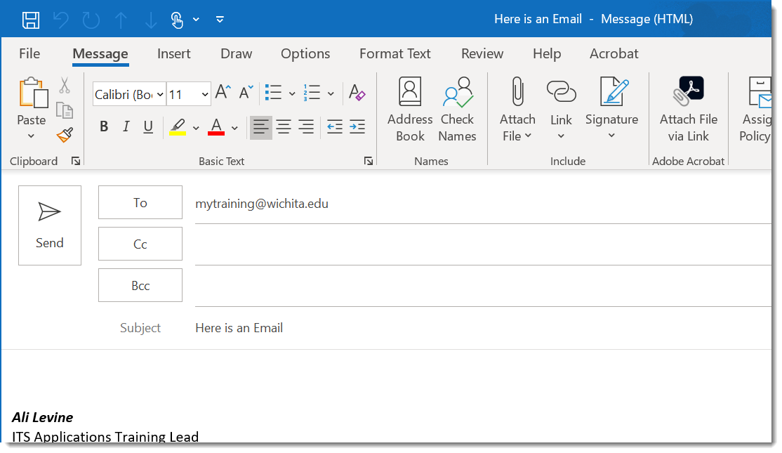 Email created in Outlook