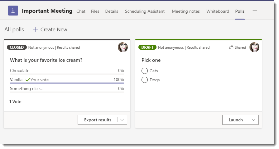Meeting edit view, results in polls tab