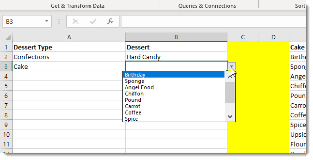 Secondary dropdown list working in Excel file