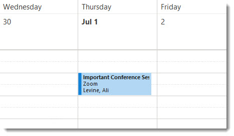 Calendar showing event added